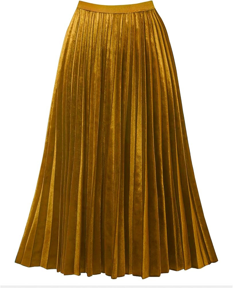 GOOBGS Women's Pleated A-Line High Waist Swing Flare Midi Skirt | Amazon (US)