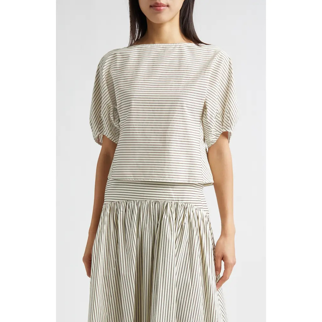 STAUD Didi Stripe Top in Ivory/Dark Oak Micro Stripe at Nordstrom, Size Medium | Nordstrom