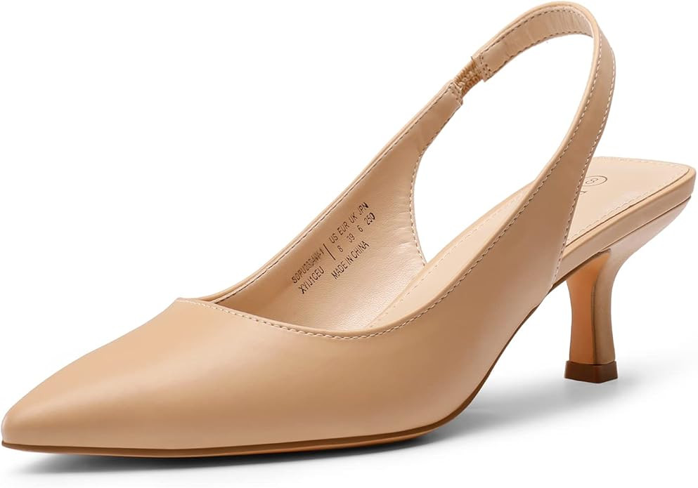 DREAM PAIRS Women’s Closed Toe Kitten Heels Pointed Toe Slingback Low Heels Dress Bridal Weddin... | Amazon (US)