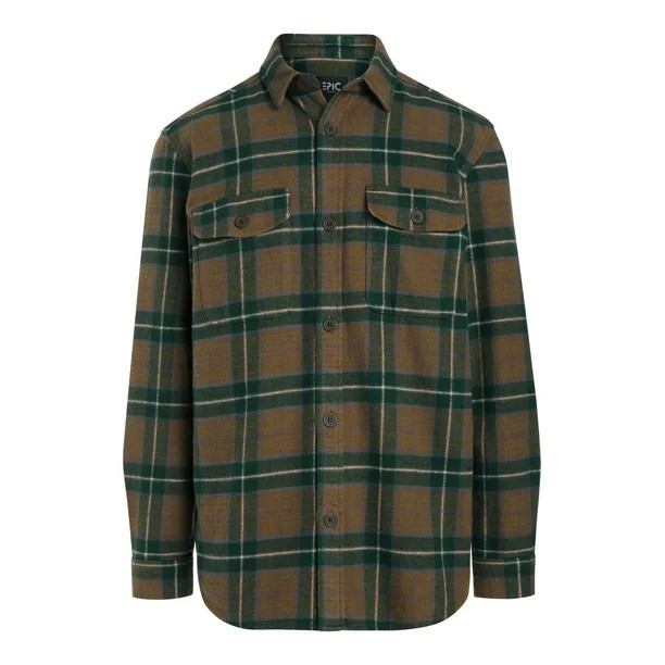 Epic Men's & Big Men's Heavyweight Plaid Flannel Shacket, Sizes XS-3XL, Mens Shirt Jackets - Walm... | Walmart (US)