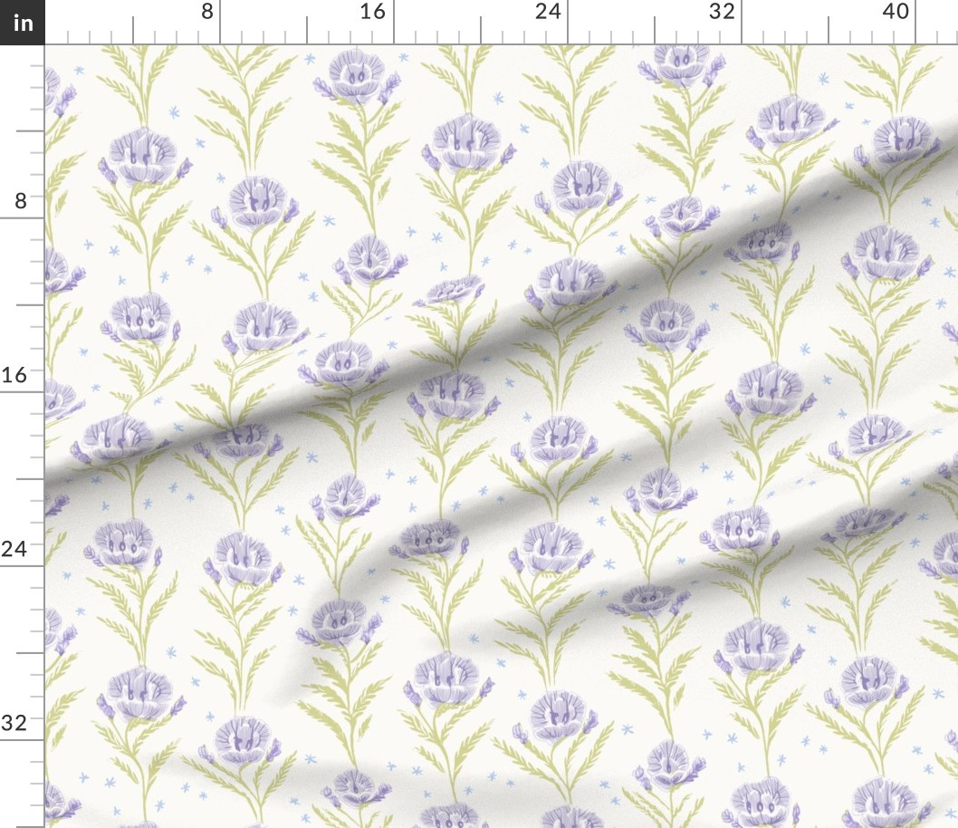 Poppies and Stars Lavender and Pear Fabric | Spoonflower | Spoonflower