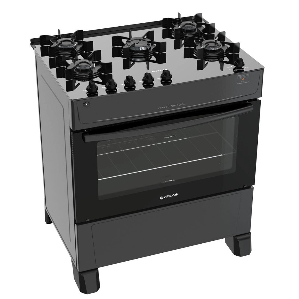 Fogão Atlas Mônaco Top Glass 5 Bocas Preto - Bivolt | Americanas (BR)