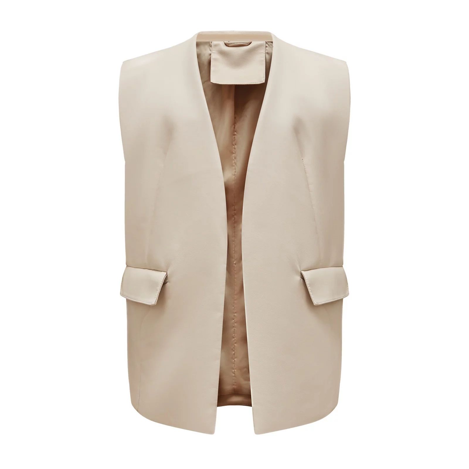 Leather Vest For Women Long Lapel Sleeveless Drape Open Front PU Cardigan Womens Edgy Jacket | Walmart (US)