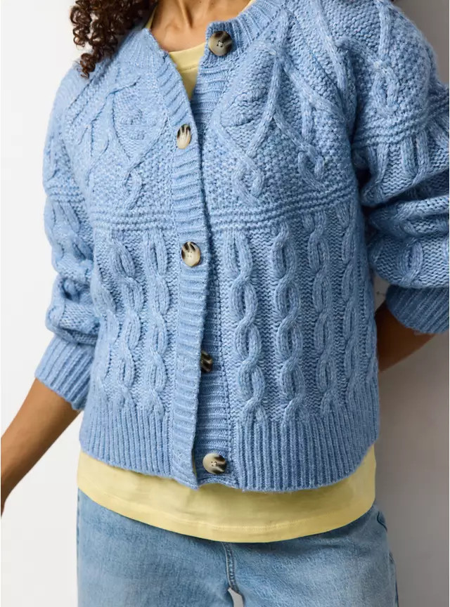 Blue Patchwork Knit Cable Cardigan 12 | Tu Clothing