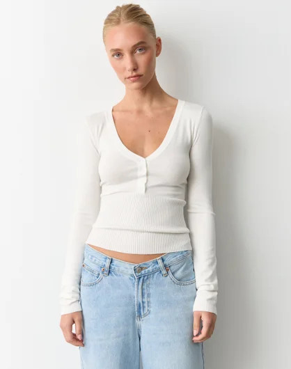 Rib Waist Long Sleeve Knit Top | Glassons (Australia)