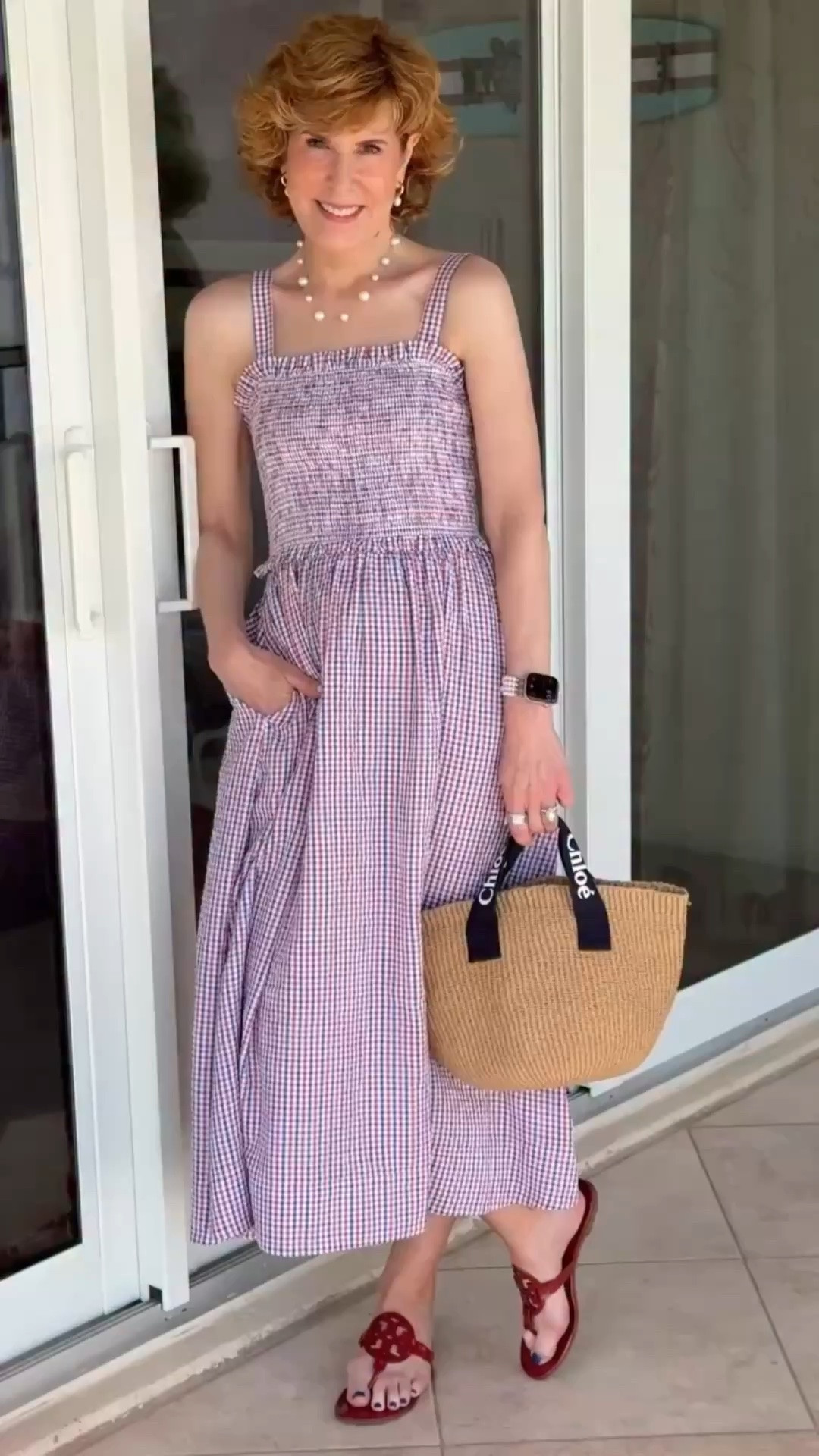 Such a cute summer dress for Memorial Day, the Fourth of July, and all those sunny days in between! The smocked bodice is incredibly flattering, the cotton seersucker fabric is lightweight and breathable, and the little ruffle details make it feel extra feminine and fun. It’s effortless, comfortable, and still looks so put-together.