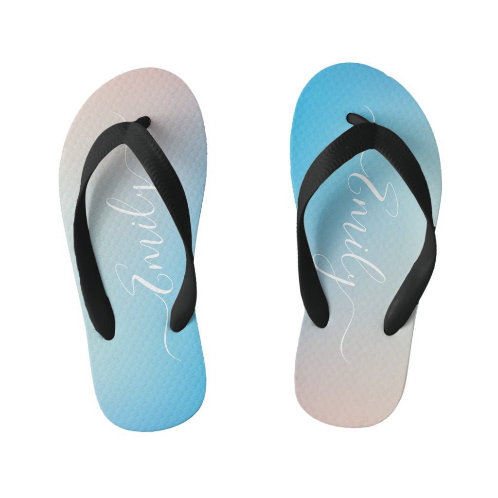 Custom Name Calligraphy Stylish Ombre Gradient Kid's Flip Flops, Boy's, Size: Toddler 9/10, Black Fo | Zazzle