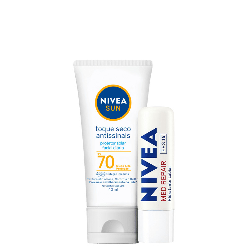 Kit com protetor labial e protetor solar facial. Garante lábios hidratados e a pele protegida co... | Beleza Na Web (BR)