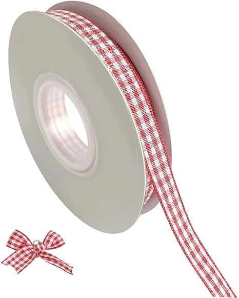 Red Gingham Ribbon, 1/4" Wide Craft Ribbon Checkered Craft 50 Yards Long Per Spool 100% Polyester... | Amazon (US)