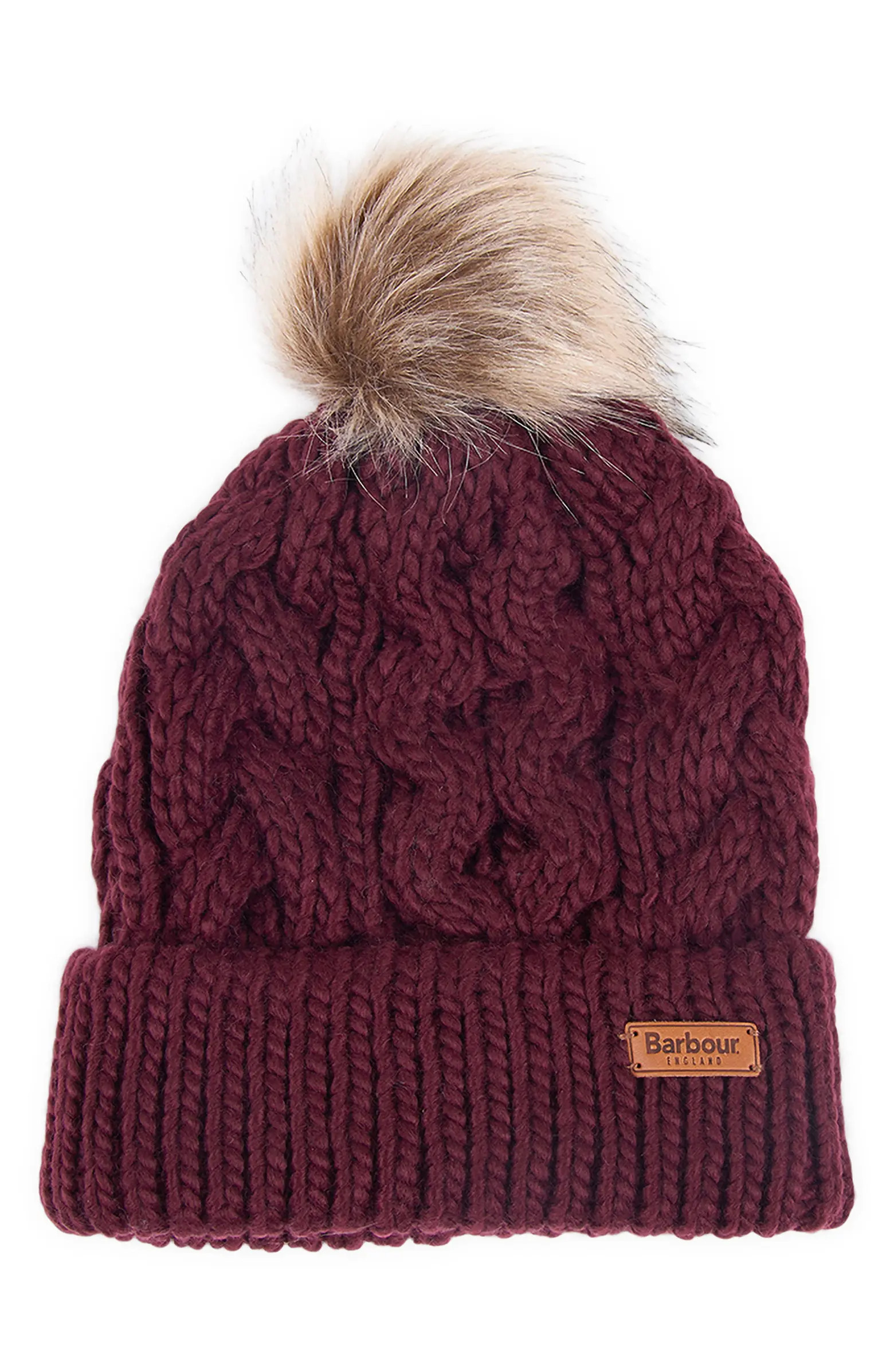 Barbour Penshaw Cable Faux Fur Pom Beanie | Nordstrom | Nordstrom
