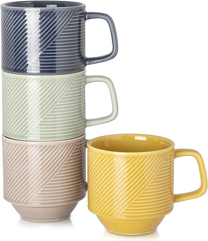 Adewnest Stackable Coffee Mugs Set: 13 Ounce Stacking Coffee Cups Ceramic for Mocha Latte Cappucc... | Amazon (US)