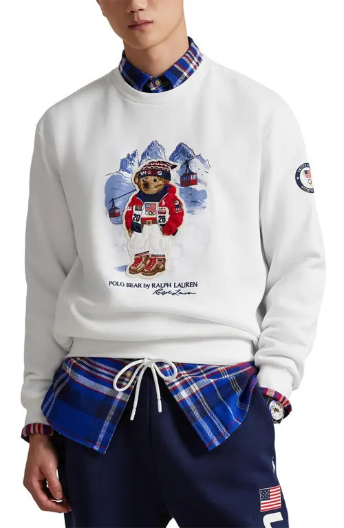 Polo Ralph Lauren Team USA Polo Bear Sweatshirt in White at Nordstrom, Size X-Large | Nordstrom