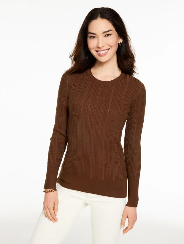 Ribbed Pointelle Crewneck Sweater | Talbots