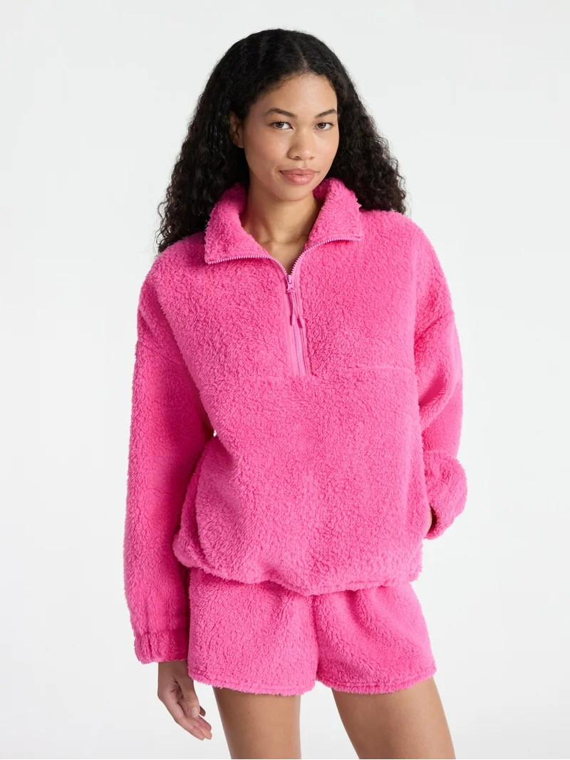 No Boundaries Plush Half-Zip Pullover, Women's | Walmart (US)