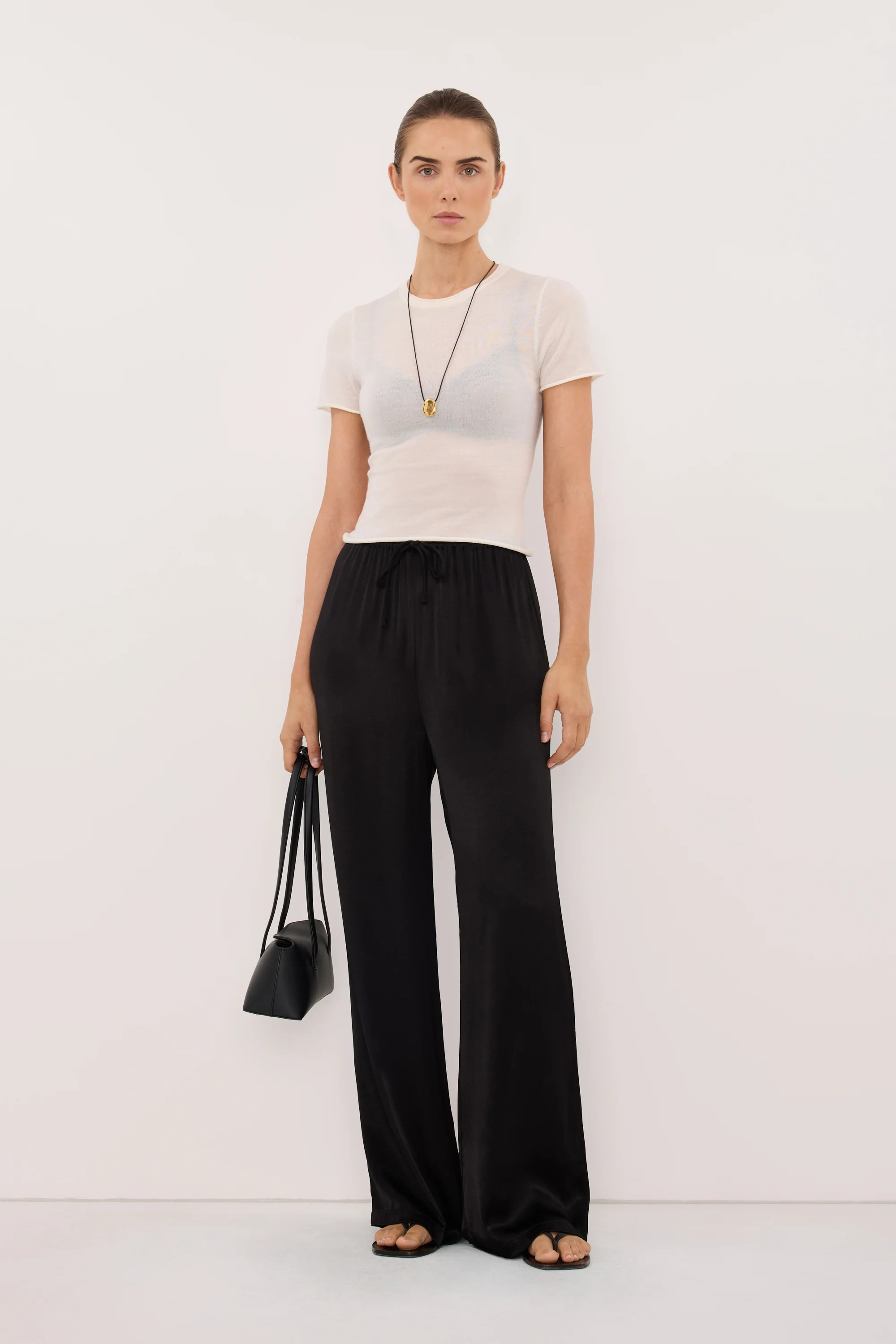 MYA BLACK SATIN PANT | DISSH
