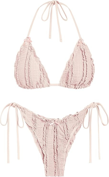 ZAFUL Women's Halter Bikini Sets Bow Decor Color Block Leopard Print Tie Side 2 Pieces Triangle B... | Amazon (US)