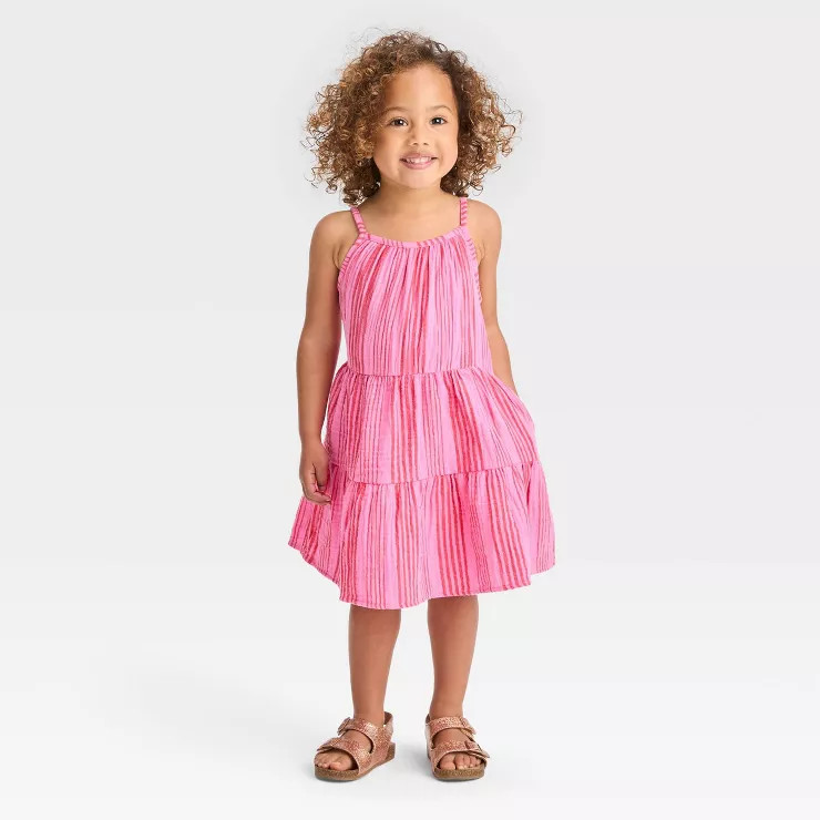Toddler Girls' Striped Gauze Dress - Cat & Jack™ Pink | Target