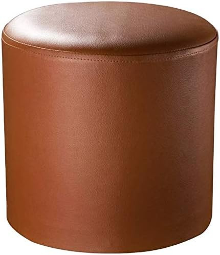 Round Leather Upholstered Pouf Ottoman,pouffe Footstool Solid Wood Leather Living Room Coffee Tab... | Amazon (CA)