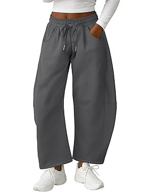Lepunuo Barrel Sweatpants Women Casual Baggy Elastic Waisted Pants Wide Leg Gym Trousers with Poc... | Amazon (US)