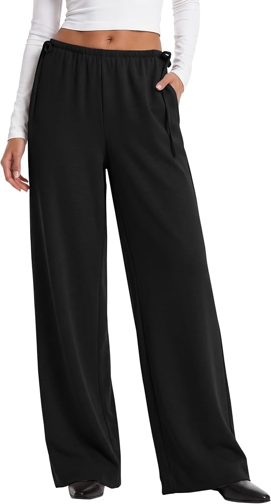 Abonlen Crepe Wide Leg Pants for Women Wrinkle Free Flowy Casual Trousers | Amazon (US)