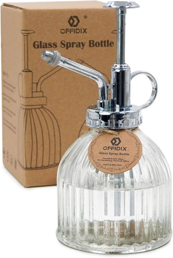 OFFIDIX Glass Spray Bottle for Plants, 6.3" Tall Vintage Style Spritzer with Bronze Plastic Silve... | Amazon (US)