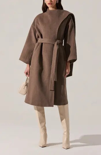 ASTR the Label Elaxi Belted Coat in Taupe Brown at Nordstrom Rack, Size Small | Nordstrom Rack
