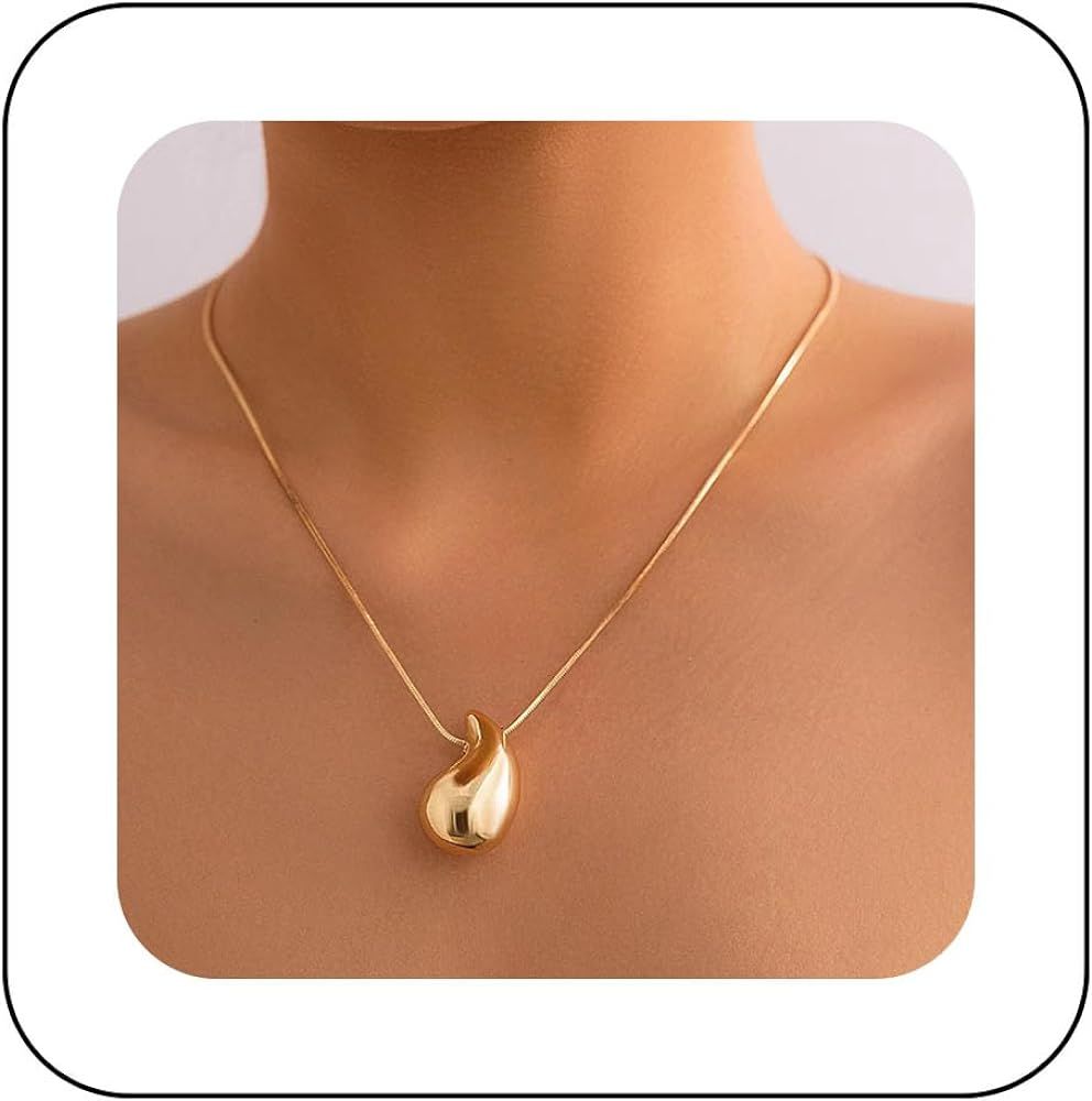 Yienate Boho Drop Necklace Choker Gold Large Chunky Teardrop Pendant Necklace Statement Big Thick... | Amazon (UK)