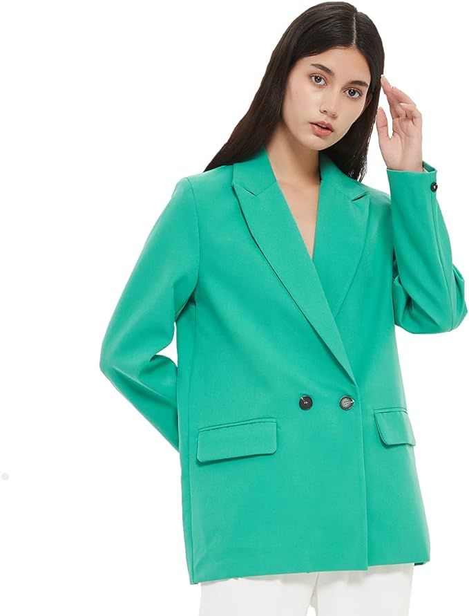 RZIV Women's Casual Long Sleeve Lapel Oversized Button Work Office Blazer Suit Jacket | Amazon (US)