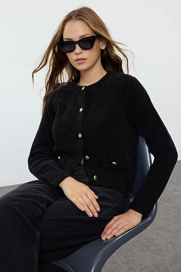 Hochwertiger schwarzer Strickcardigan - Spezialgarn mit Taschendetail Twoaw24hi00051 | Trendyol DE