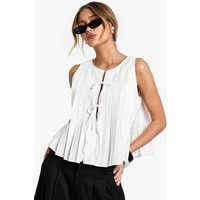 Womens Linen Look Pleated Tie Front Smock Top - White - 14 | NastyGal UK