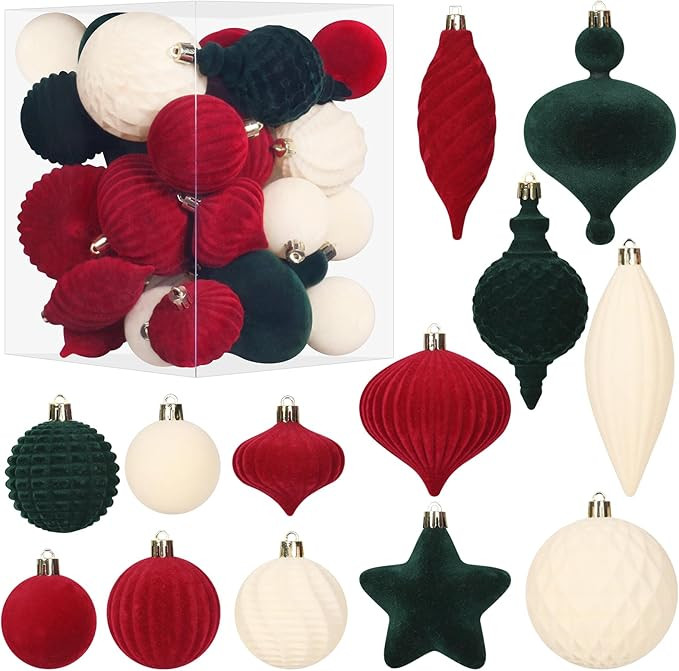 SY Super Bang 30PCS Velvet Christmas Ornaments Set, Flocked Shatterproof Assorted Hanging Xmas Tr... | Amazon (US)