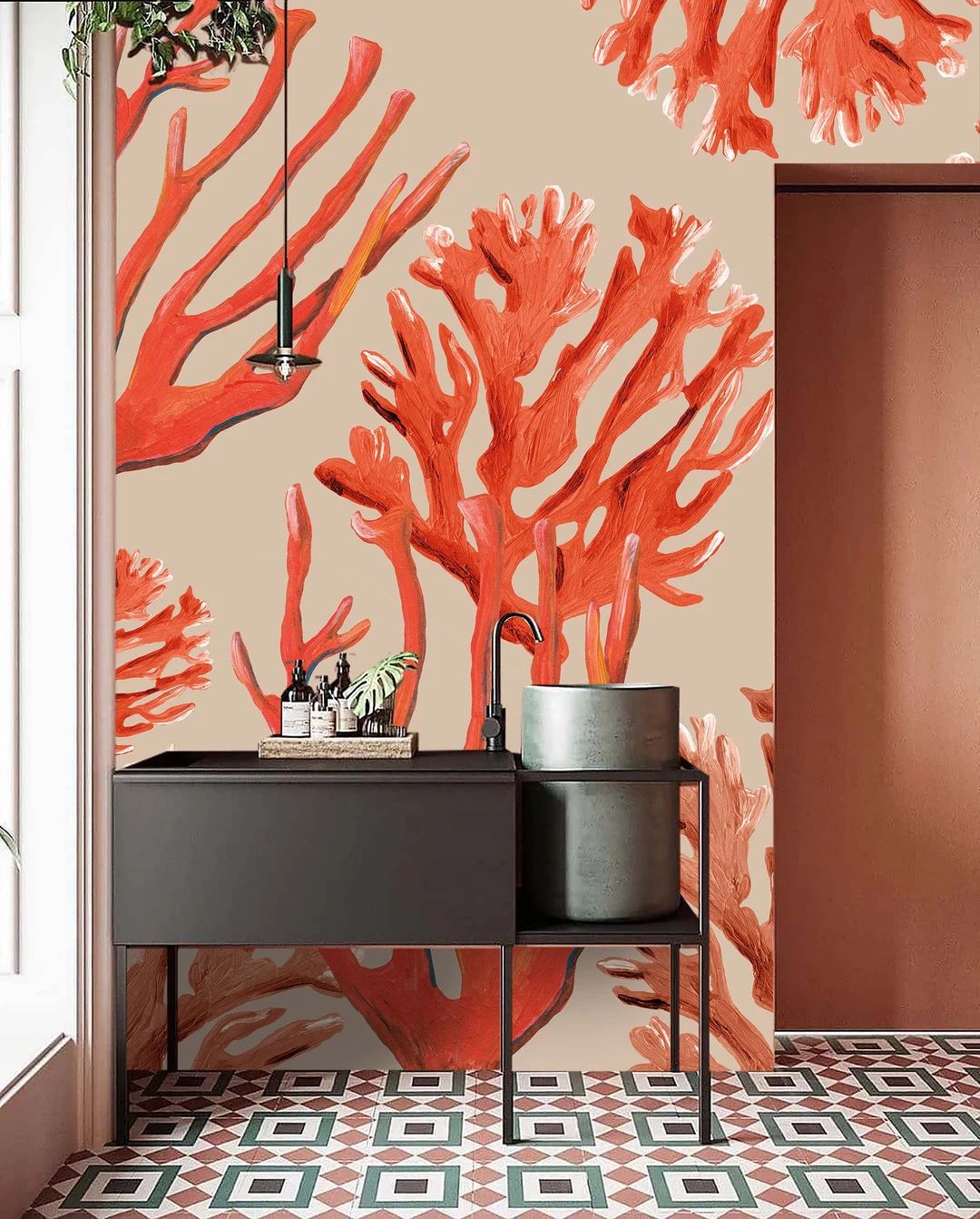 Wallpaper Coastal Coral Red - Etsy | Etsy (US)