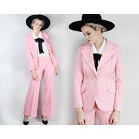 70s Pink Suit, Knit Polyester, Size Small, Bell Bottom Pants, Matching Blazer, Low Rise, Deadstock, Pastel, Matching Set, THE VILLAGER | Etsy (US)