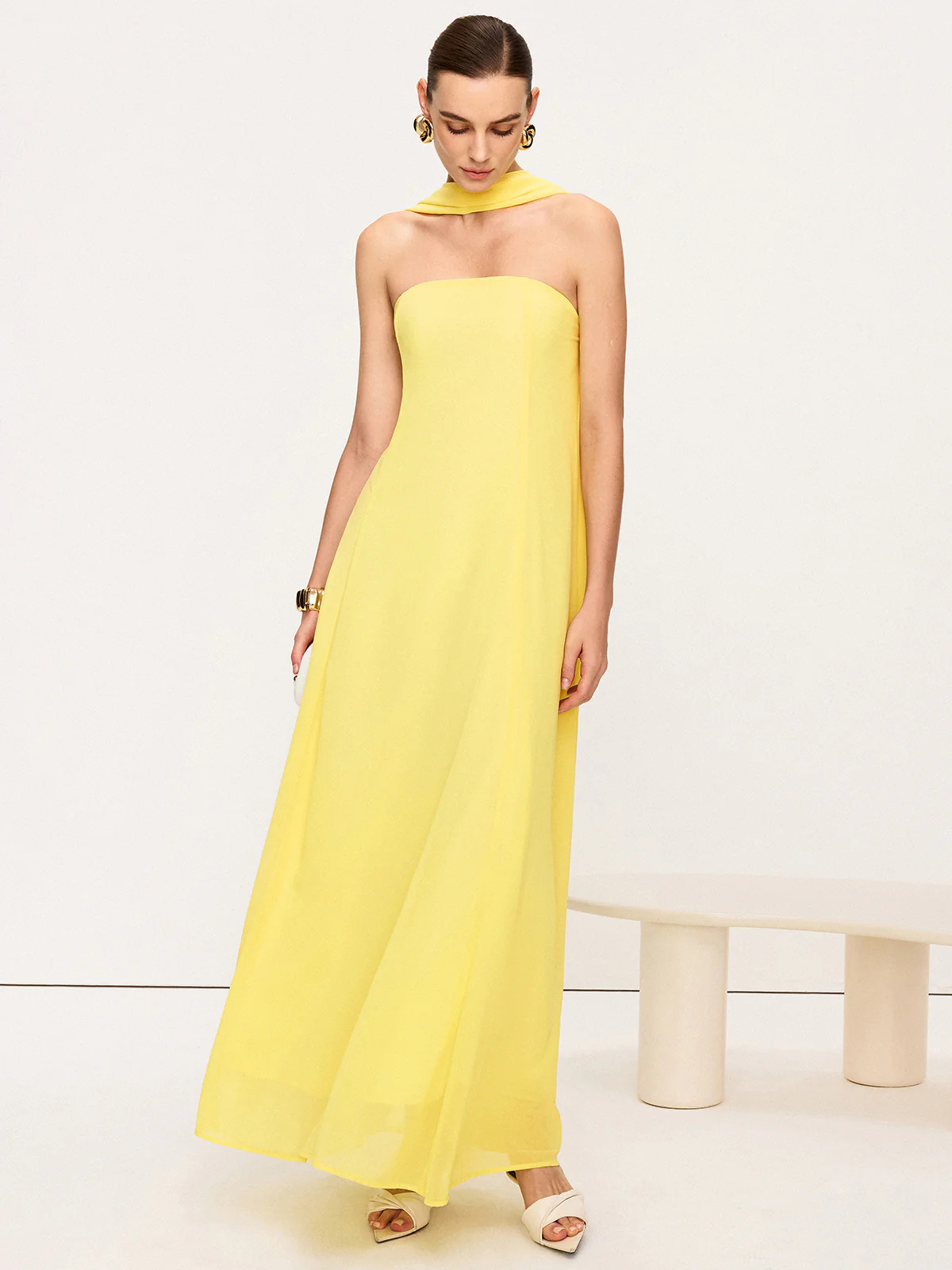 Halter Neck Chiffon Maxi Dress | Commense