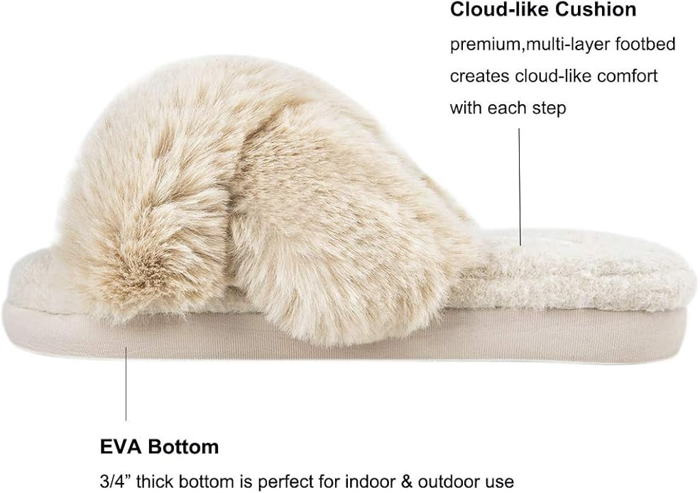 HALLUCI Women's Cross Band Soft Plush Fleece House Indoor or Outdoor Slippers | Amazon (US)