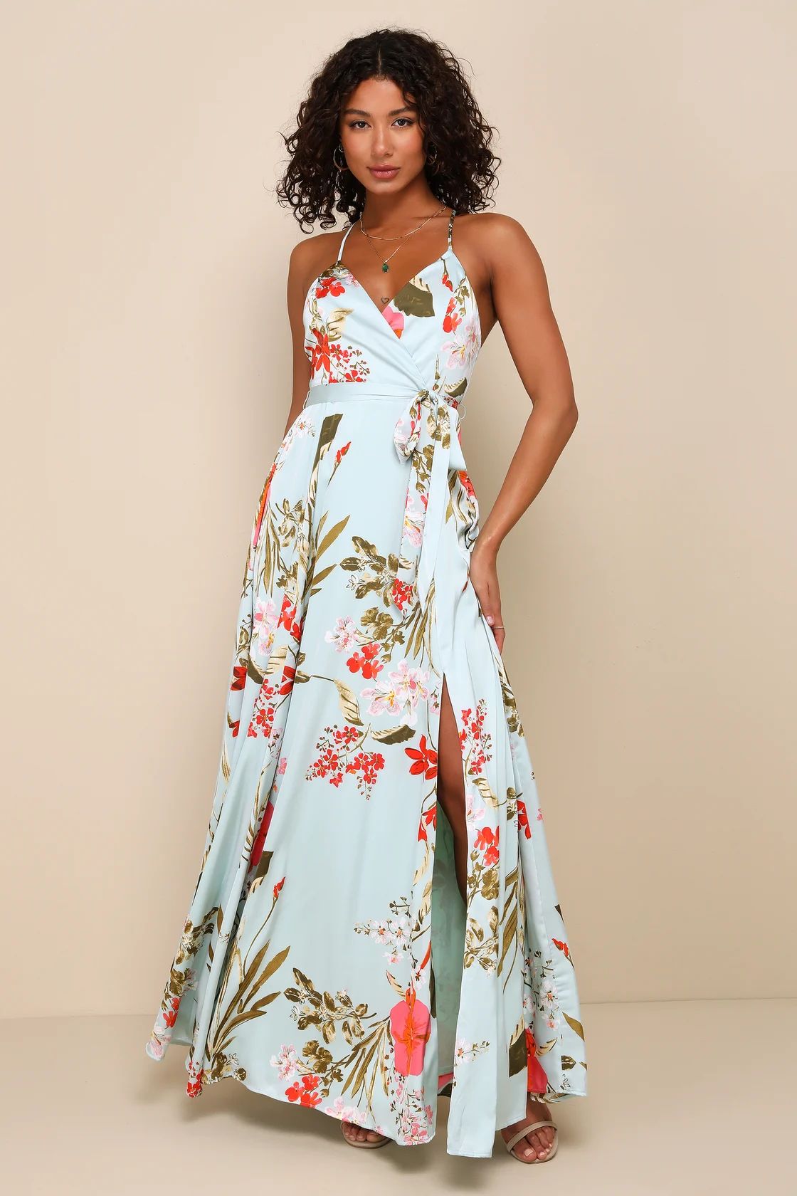 Still the One Sage Green Floral Print Satin Maxi Dress | Lulus