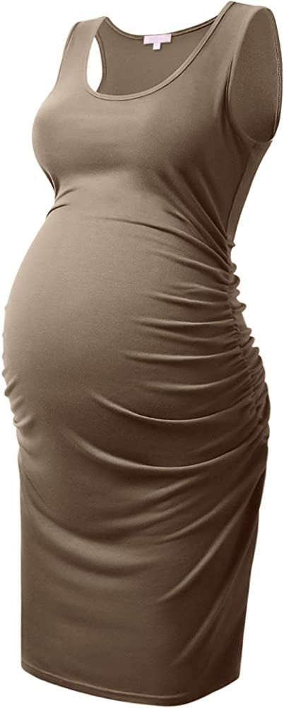 Maternity Tank Dress Ruched Sleeveless Mama Dress Pregnancy Baby Shower Dress | Amazon (US)