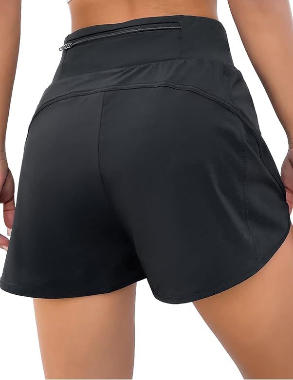 BMJL Womens Athletic Running Shorts High Waisted Workout Shorts Quick Dry Gym Shorts with Zipper Poc | Amazon (US)