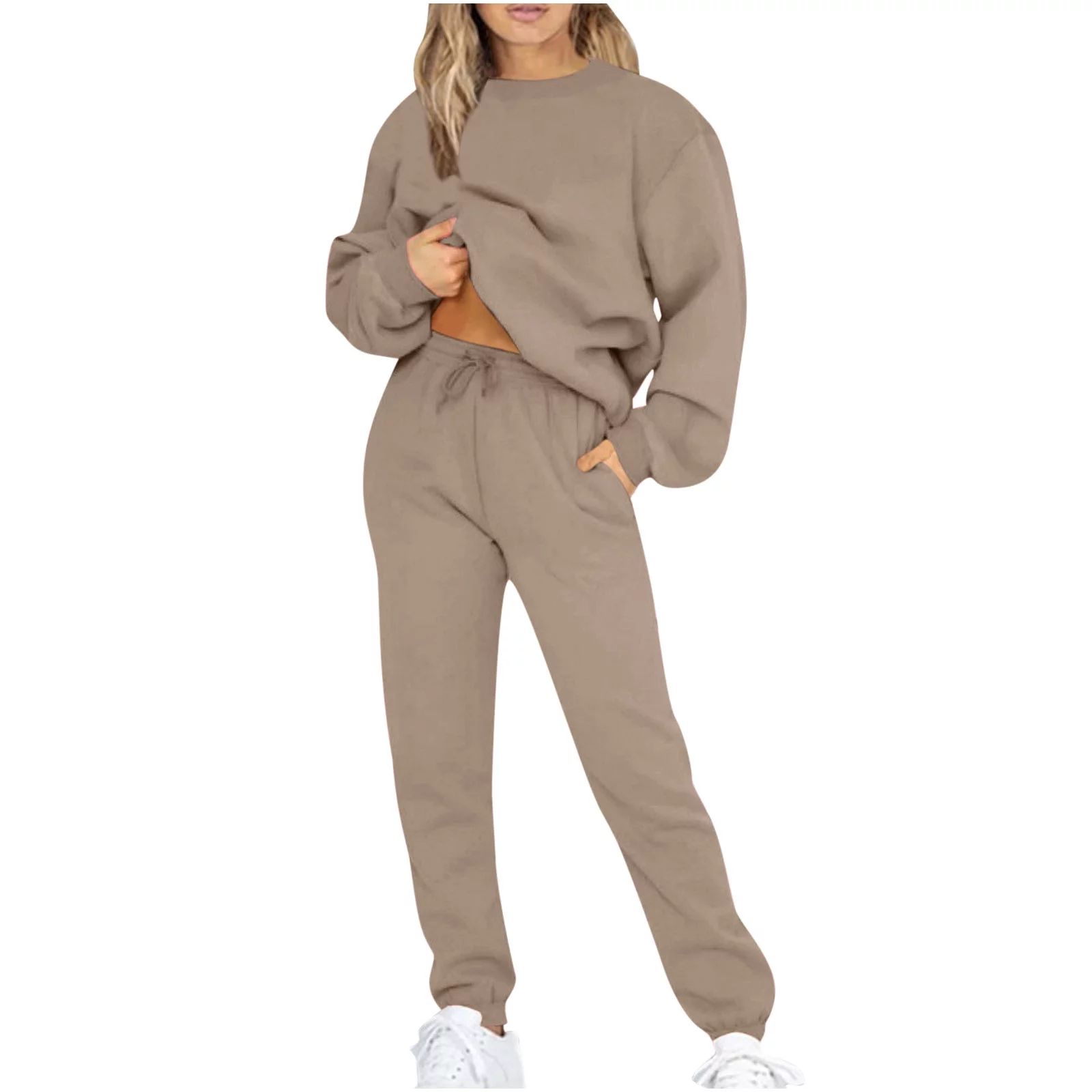 2 Piece Outfits Lounge Sets for Women Casual Long Sleeve Crewneck Sweatshirt and Sweatpants Track... | Walmart (US)