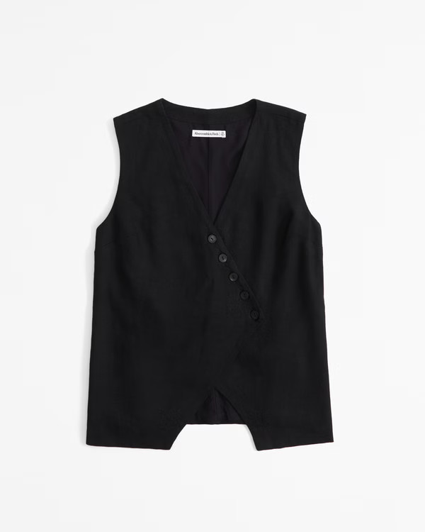 Women's The A&F Mara Linen-Blend Asymmetrical Vest | Women's Tops | Abercrombie.com | Abercrombie & Fitch (US)