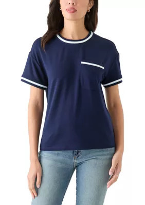 Crown & Ivy Women's Piped Pocket T-Shirt, Navy Blue, XXL | Belk