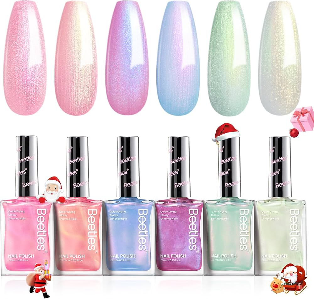 Beetles Pearl Nail Polish Set Mermaid Glow, 6 Colors Shimmer Pearl Pink Purple Quick Dry Nail Pol... | Amazon (US)