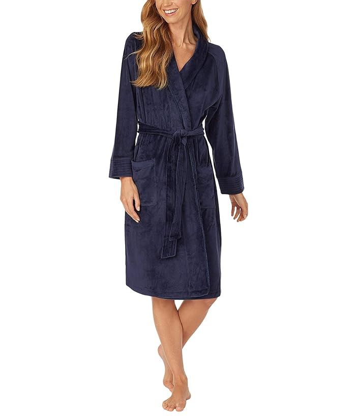 Carole Hochman Plush Velour Long Wrap Robe (Navy) Women's Robe | Zappos