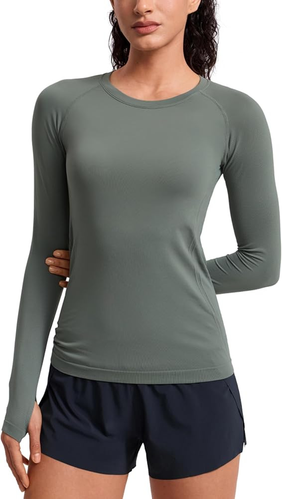 CRZ YOGA Seamless Long Sleeve Shirts for Women Hip Length - Workout Athletic Running Gym Yoga Top... | Amazon (US)