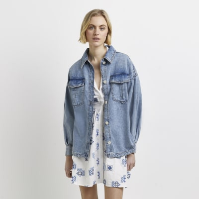 Blue oversized denim shacket | River Island (UK & IE)
