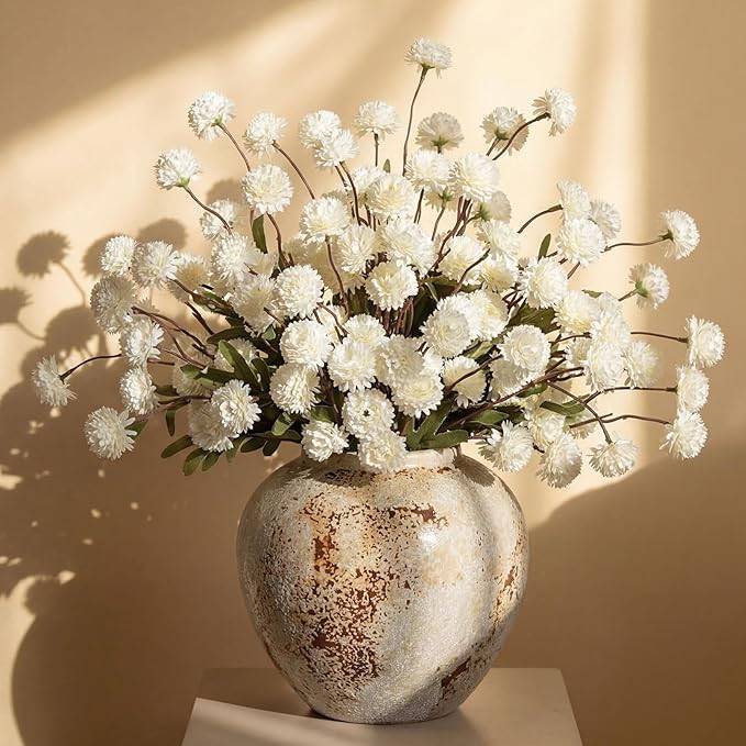 XunYee 24 Pcs White Faux Silk Mums 120 Heads Artificial Pompon Kiku Bulk Fake Chrysanthemum Flowe... | Amazon (US)