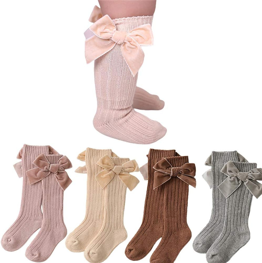 Baby Girls Knee High Socks Newborn Toddlers Bow Knit Socks Tube Ruffled Uniform Stockings | Amazon (US)