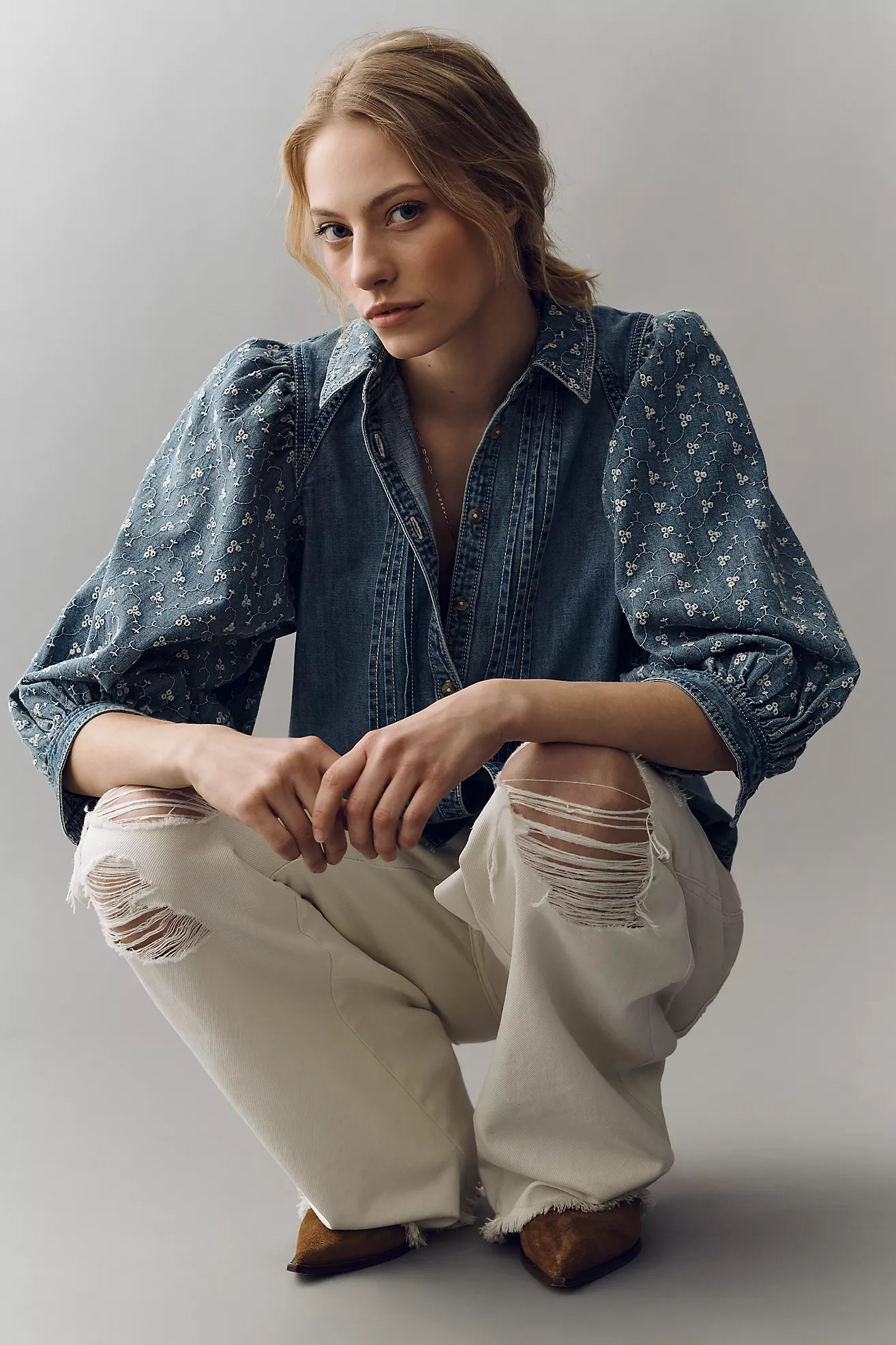 The Bella Femme Denim Buttondown Top by Pilcro | Anthropologie (US)