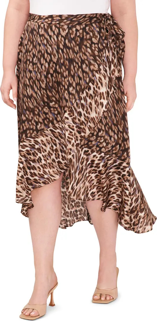 Leopard Print Ruffle Faux Wrap Midi Skirt | Nordstrom