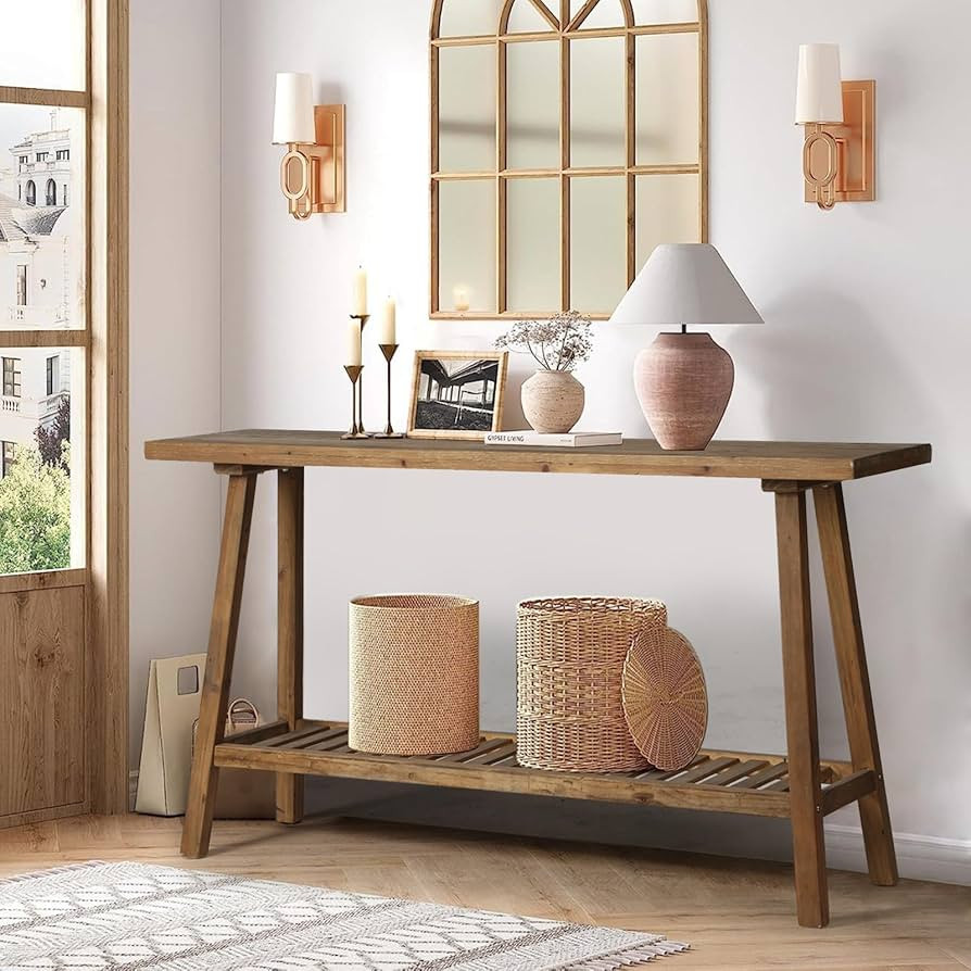 Solid Wood Console Table, 59" Long Farmhouse Entryway Tables, Rectangular Couch Table Behind Sofa... | Amazon (US)